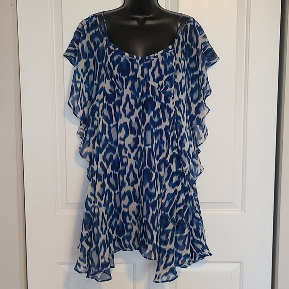 Jessica Simpson Blue Leopard Lemoore Ruffle - Picture 2 of 12